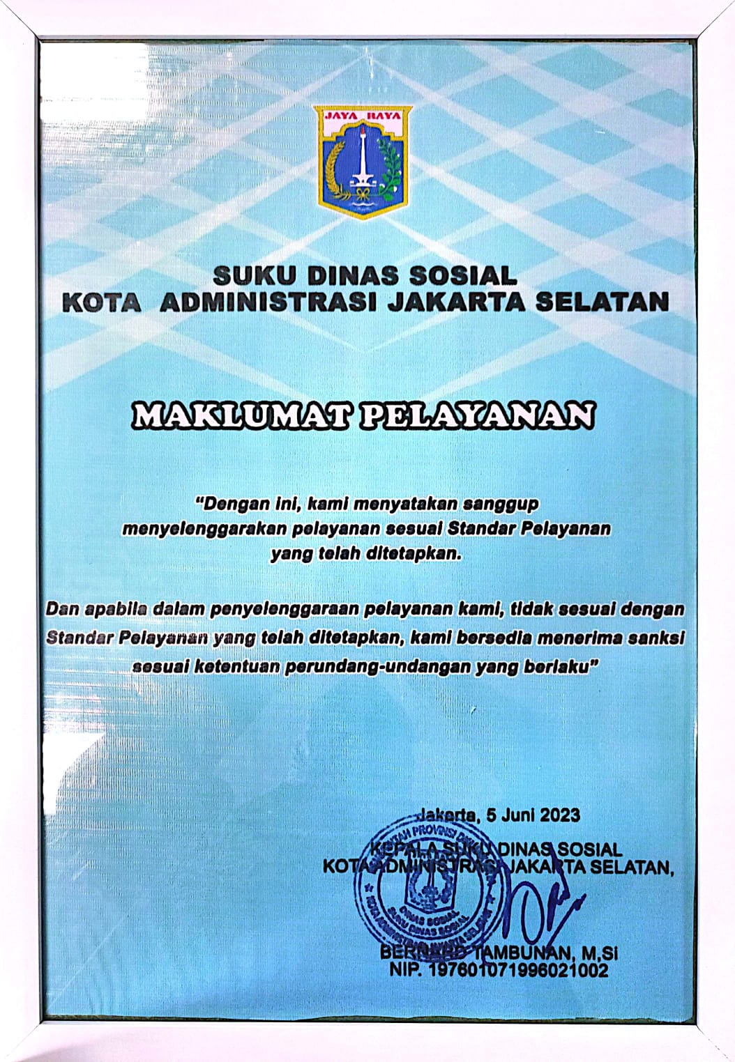 Maklumat Pelayanan Sudinsos Jakarta Selatan
